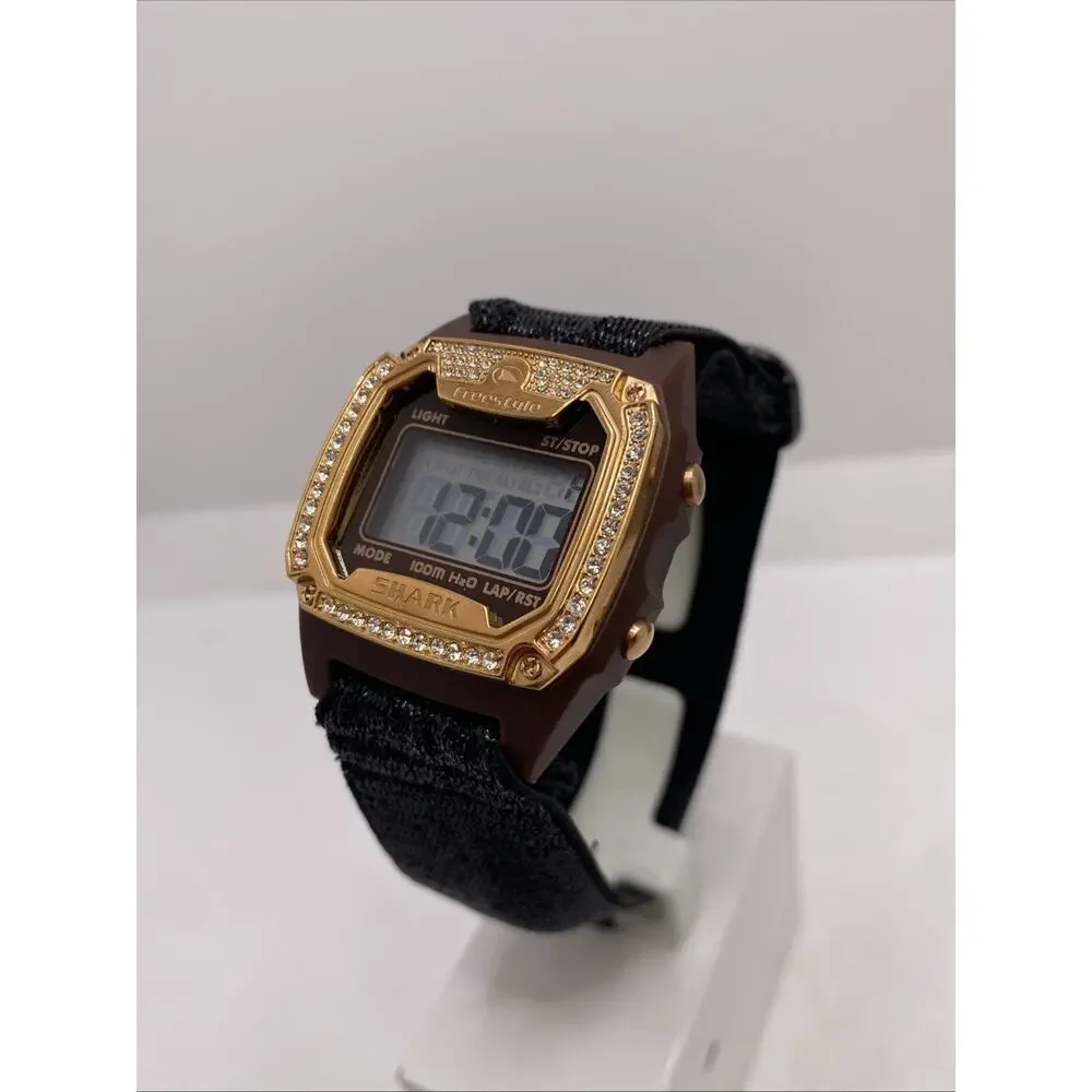 Freestyle Shark Rosegold Rhinestone Black Band Surfing Watch New Battery